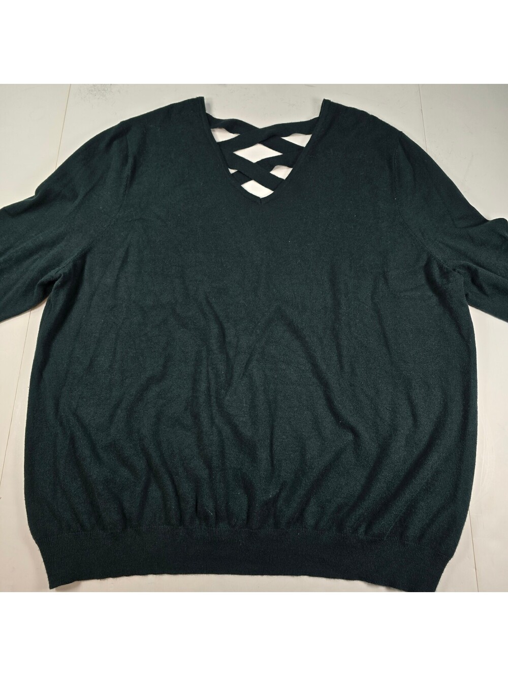 Love Ellie Dark Green Crisscross V Neck Sweater 3X